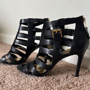 Lauren Ralph Lauren Black + Gold Leather Heels